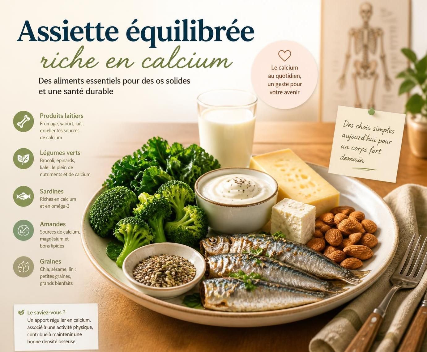 découvrez quels aliments riches en calcium privilégier pour renforcer vos os et maintenir une bonne santé osseuse au quotidien.